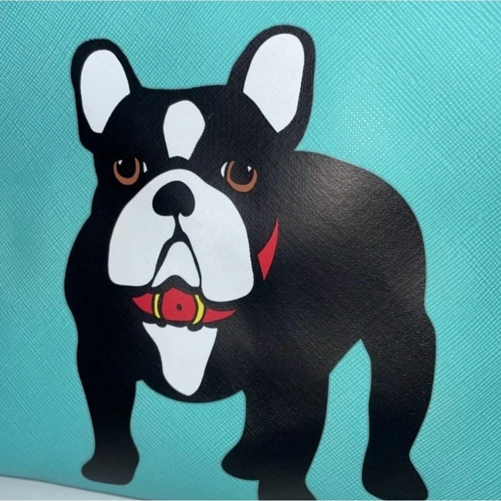 Marc Tetro NWT Aqua Teal Green French Bulldog Cosmetic Zippered Bag
